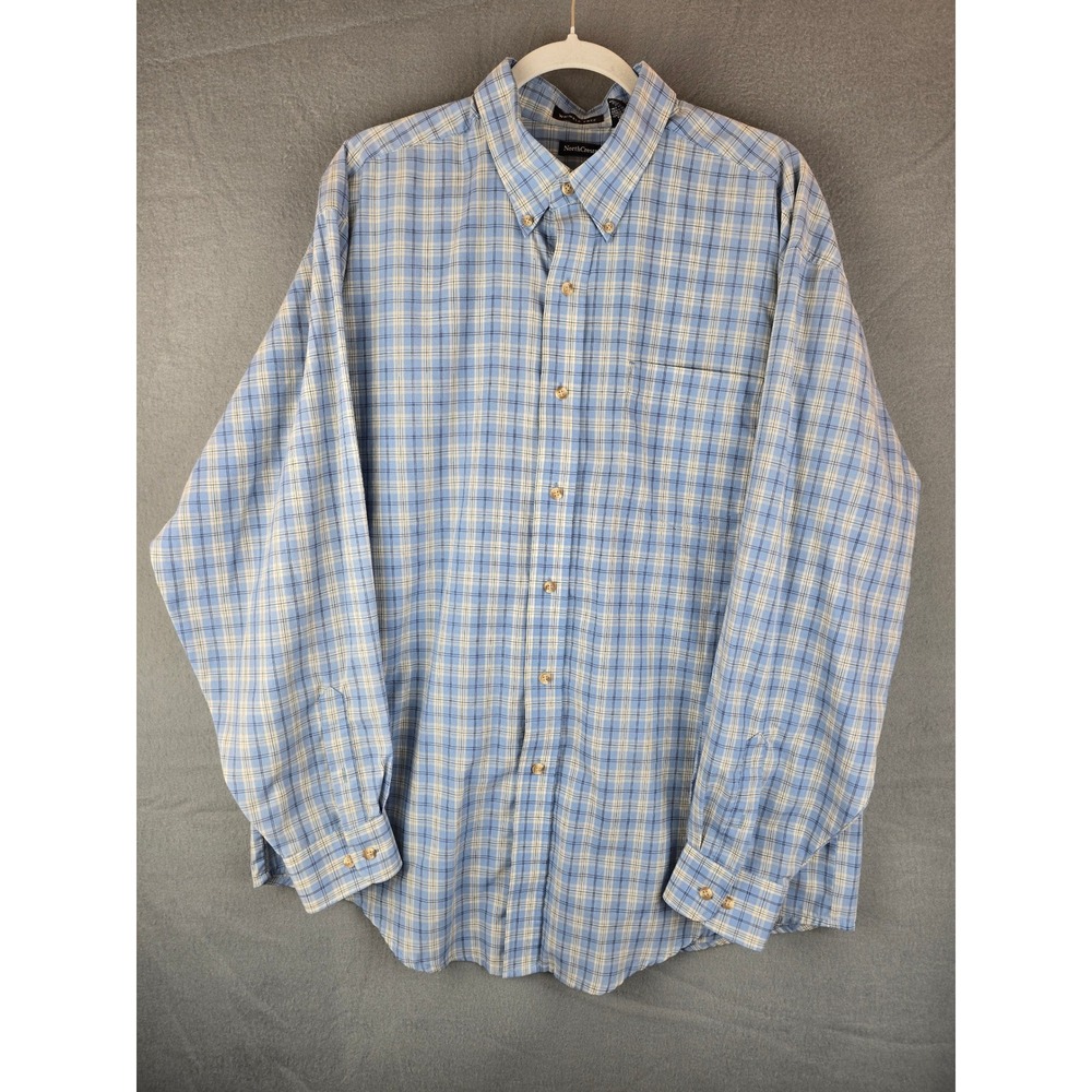 NorthCrest Button Down Shirt Mens L Blue Plaid Classic Preppy Casual